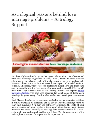 Astrological reasons behind love marriage problems – Astrology Support