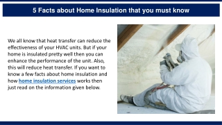 5 Facts about Home Insulation that you must know