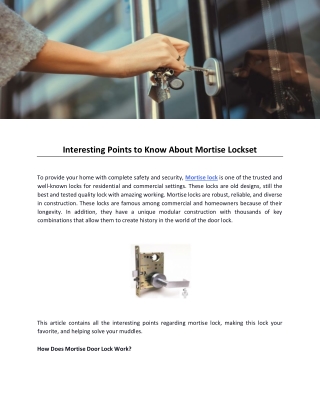 Interesting Points To Know About Mortise Lockset