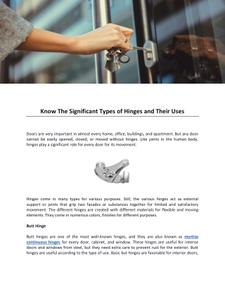 Know The Significant Types of Hinges and Their Uses