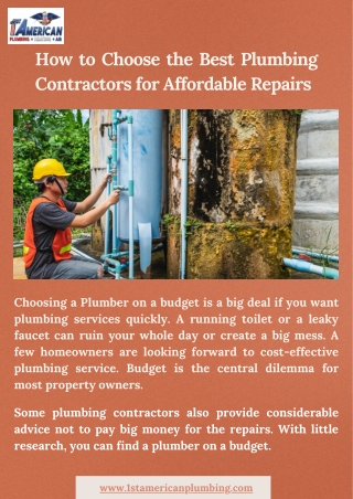 How to Choose the Best Plumbing Contractors for Affordable Repairs