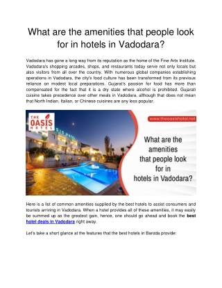 The Oasis Hotel - What are the amenities that people look for in hotels in Vadodara-converted