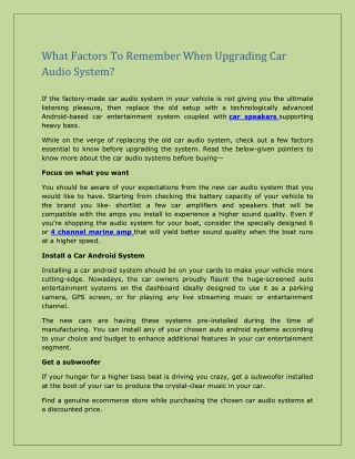 What Factors To Remember When Upgrading Car Audio System