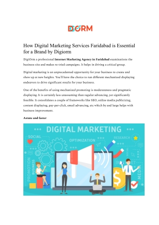 How Digital Marketing Services Faridabad is Essential for a Brand by Digiorm
