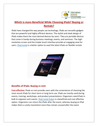 Which is more beneficial while choosing iPads? Buying or Rentals?