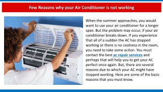 Few Reasons why your Air Conditioner is not working