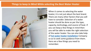 Things to keep in Mind While selecting the Best Water Heater