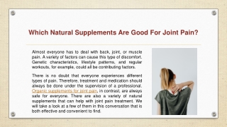 Which Natural Supplements Are Good For Joint Pain