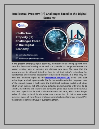 Intellectual Property (IP) Challenges Faced in the Digital Economy