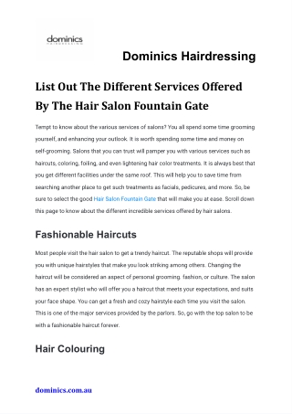 List Out The Different Services Offered By The Hair Salon Fountain Gate