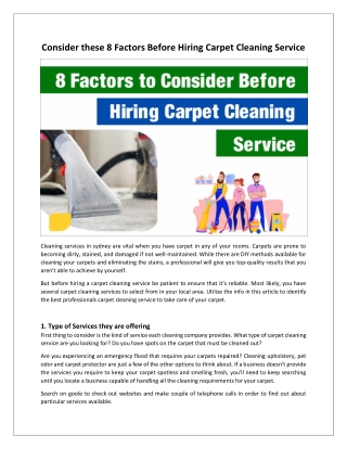 Consider these 8 Factors Before Hiring Carpet Cleaning Service