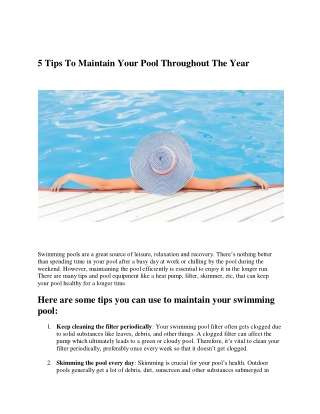 5 Tips To Maintain Your Pool Throughout The Year