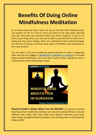 Benefits Of Doing Online Mindfulness Meditation