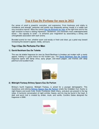 Top 4 Eau De Perfume For Men in 2022