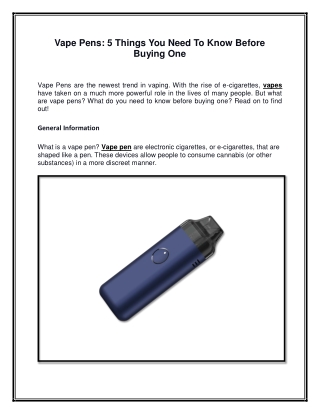 Vape Pens 5 Things You Need To Know Before Buying One