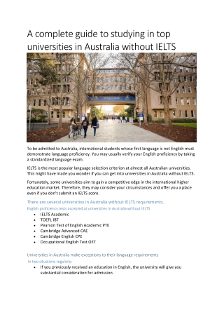 A complete guide to studying in top universities in Australia without IELTS