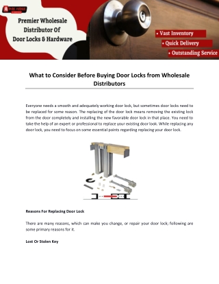 What to Consider Before Buying Door Locks from Wholesale Distributors