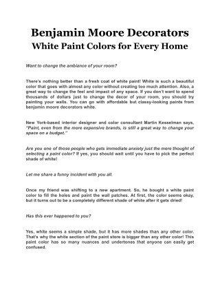 Benjamin Moore Decorators White Paint Colors for Every Home