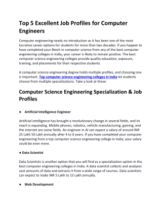 Top 5 Excellent Job Profiles for Computer Engineers
