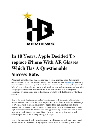 In 10 Years, Apple Decided To replace iPhone With AR Glasses Which Has A Questionable Success Rate.-converted