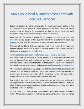 Make your local business prominent with local SEO services