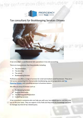 Tax consultant for Bookkeeping Services Ottawa