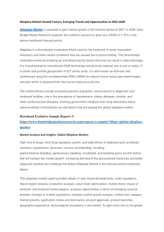 Alteplase Market Growth Factors, Emerging Trends and Opportunities to 2022-2028