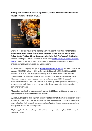 Global Savory Snack Products Market Research Report 2022-2027