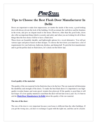 Search for the best Flush Door Manufacturer In Delhi?