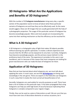 3D Holograms- What Are the Applications and Benefits of 3D Holograms?