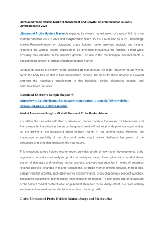 Ultrasound Probe Holders Market Enhancement and Growth Factor Detailed for Business Development to 2028