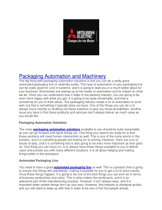 Packaging Automation and Machinery