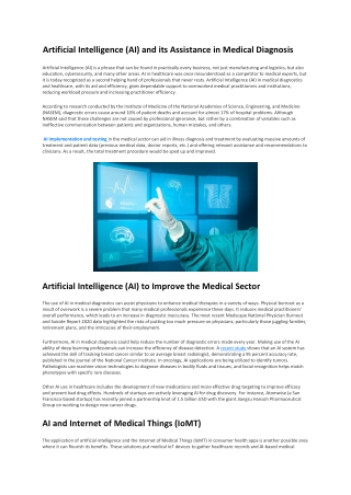 Artificial Intelligence (AI) and its Assistance in Medical Diagnosis