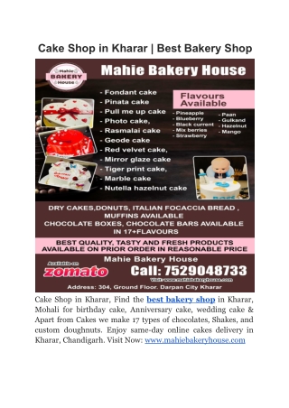 Cake Shop in Kharar  Best Bakery Shop