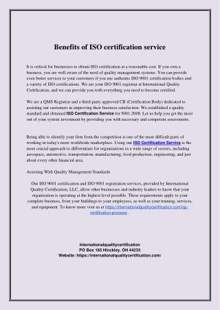 Benefits of ISO certification service