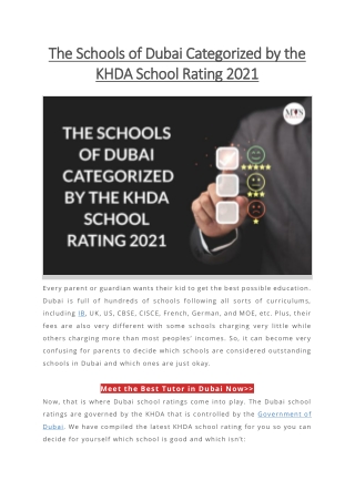 The Schools of Dubai Categorized by the KHDA School Rating 2021