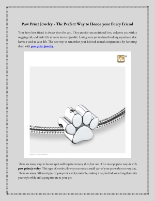 Paw Print Jewelry - The Perfect Way to Honor your Furry Friend
