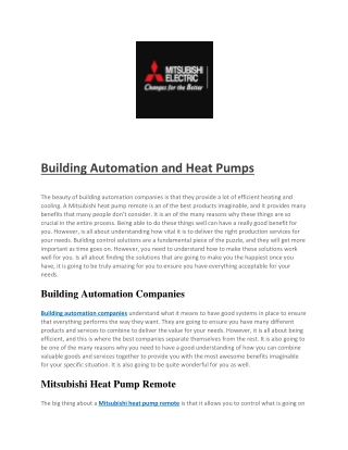 Building Automation and Heat Pumps