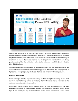 Specifications of the Windows Shared Hosting Plans of HTS Hosting