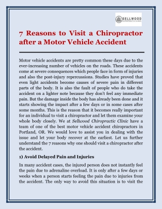 7 Reasons to Visit a Chiropractor after a Motor Vehicle Accident