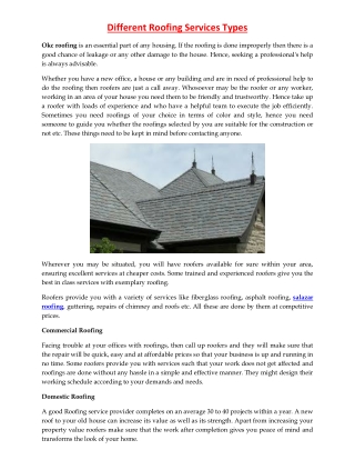 Different Roofing Services Types