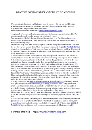 IMPACT OF POSITIVE STUDENT-TEACHER RELATIONSHIP- Sarvottam International School