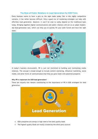 Role of PR in lead generation for B2B firms
