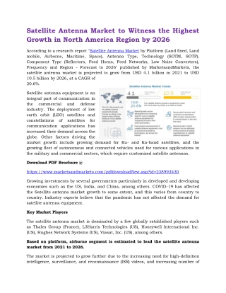 Satellite Antenna Market to Witness the Highest Growth in North America Region by 2026