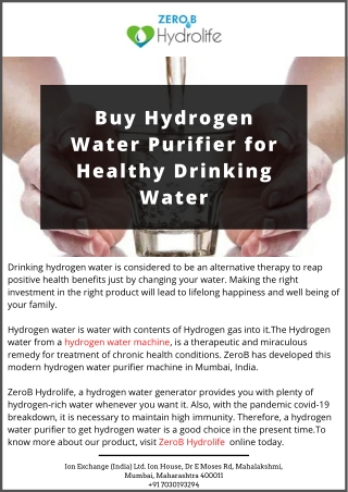 Buy Hydrogen Water Purifier for Healthy Drinking Water