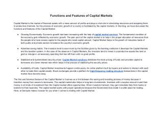 Functions and Features of Capital Markets