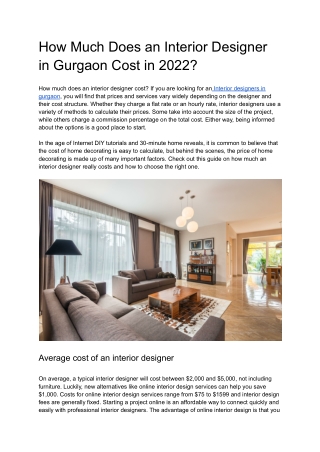 How Much Does an Interior Designer in Gurgaon Cost in 2022?