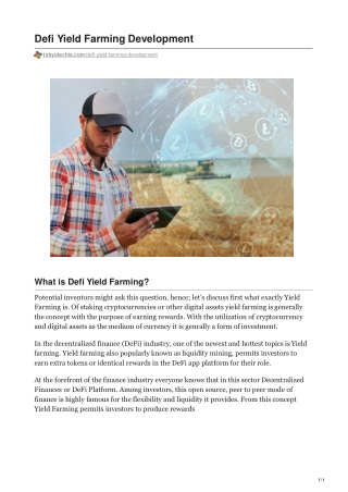 Defi Yield Farming Development company | TokyoTechie