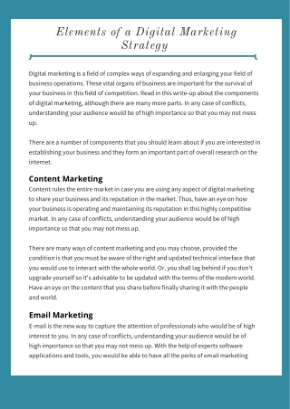 Elements of a Digital Marketing Strategy