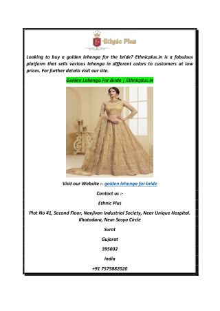 Golden Lehenga For Bride  Ethnicplus.in